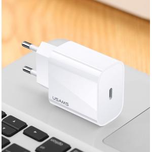 USAMS φορτιστής τοίχου US-CC118, 1x type-C, PD3.0 20W 3A, λευκός | Αξεσουάρ κινητών | elabstore.gr