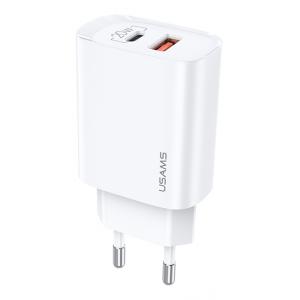 USAMS φορτιστής τοίχου US-CC121, 1x USB, 1x type-C, 20W 3A, λευκός | Αξεσουάρ κινητών | elabstore.gr