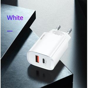 USAMS φορτιστής τοίχου US-CC121, 1x USB, 1x type-C, 20W 3A, λευκός | Αξεσουάρ κινητών | elabstore.gr