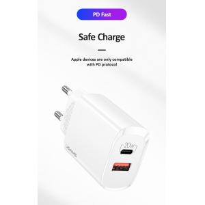 USAMS φορτιστής τοίχου US-CC121, 1x USB, 1x type-C, 20W 3A, λευκός | Αξεσουάρ κινητών | elabstore.gr