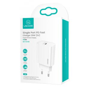 USAMS φορτιστής τοίχου US-CC131, 1x type-C, PD3.0 20W 3A, λευκός | Αξεσουάρ κινητών | elabstore.gr
