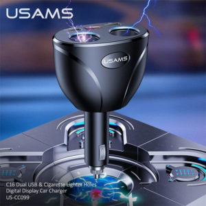 USAMS φορτιστής αυτοκινήτου C16, 2x USB & υποδοχές αναπτήρα, 96W, μαύρος | Αξεσουάρ κινητών | elabstore.gr