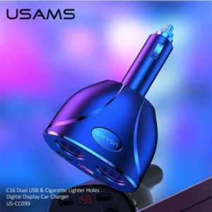 USAMS φορτιστής αυτοκινήτου C16, 2x USB & υποδοχές αναπτήρα, 96W, μαύρος | Αξεσουάρ κινητών | elabstore.gr
