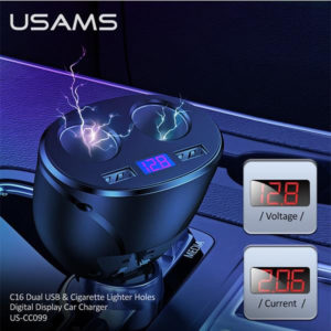 USAMS φορτιστής αυτοκινήτου C16, 2x USB & υποδοχές αναπτήρα, 96W, μαύρος | Αξεσουάρ κινητών | elabstore.gr