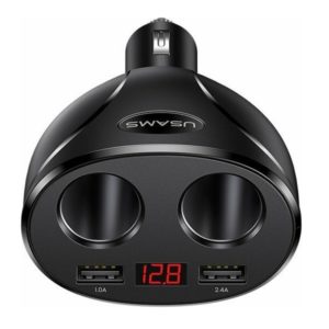 USAMS φορτιστής αυτοκινήτου C16, 2x USB & υποδοχές αναπτήρα, 96W, μαύρος | Αξεσουάρ κινητών | elabstore.gr