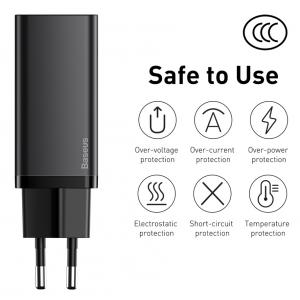 BASEUS φορτιστής τοίχου CCGAN2L-B01, 1x USB, 1x USB Type-C, 65W, μαύρος | Αξεσουάρ κινητών | elabstore.gr