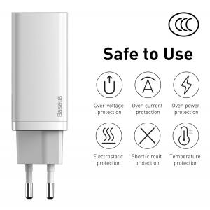 BASEUS φορτιστής τοίχου CCGAN2L-B02, 1x USB, 1x USB Type-C, 65W, λευκός | Αξεσουάρ κινητών | elabstore.gr