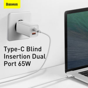 BASEUS φορτιστής τοίχου CCGAN2L-B02, 1x USB, 1x USB Type-C, 65W, λευκός | Αξεσουάρ κινητών | elabstore.gr