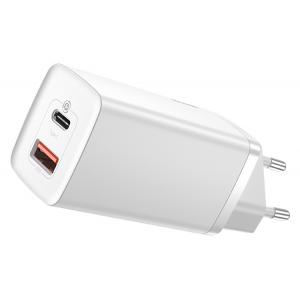 BASEUS φορτιστής τοίχου CCGAN2L-B02, 1x USB, 1x USB Type-C, 65W, λευκός | Αξεσουάρ κινητών | elabstore.gr