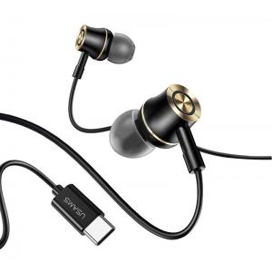 USAMS earphones με μικρόφωνο US-SJ482, Type-C, 10mm, 1.2m, μαύρα | Αξεσουάρ κινητών | elabstore.gr