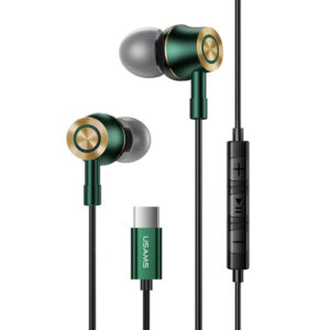 USAMS earphones με μικρόφωνο US-SJ482, Type-C, 10mm, 1.2m, πράσινα | Αξεσουάρ κινητών | elabstore.gr