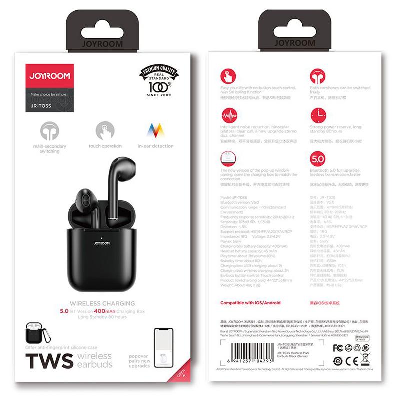 JOYROOM earphones με θήκη φόρτισης JR-T03S, true wireless, μαύρα | eLabstore.gr JOYROOM earphones με θήκη φόρτισης JR-T03S, true wireless, μαύρα | Αξεσουάρ κινητών | elabstore.gr