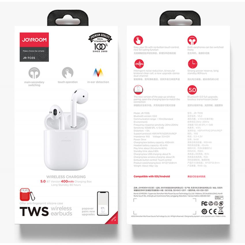 JOYROOM earphones με θήκη φόρτισης JR-T03S, true wireless, λευκά | eLabstore.gr JOYROOM earphones με θήκη φόρτισης JR-T03S, true wireless, λευκά | Αξεσουάρ κινητών | elabstore.gr