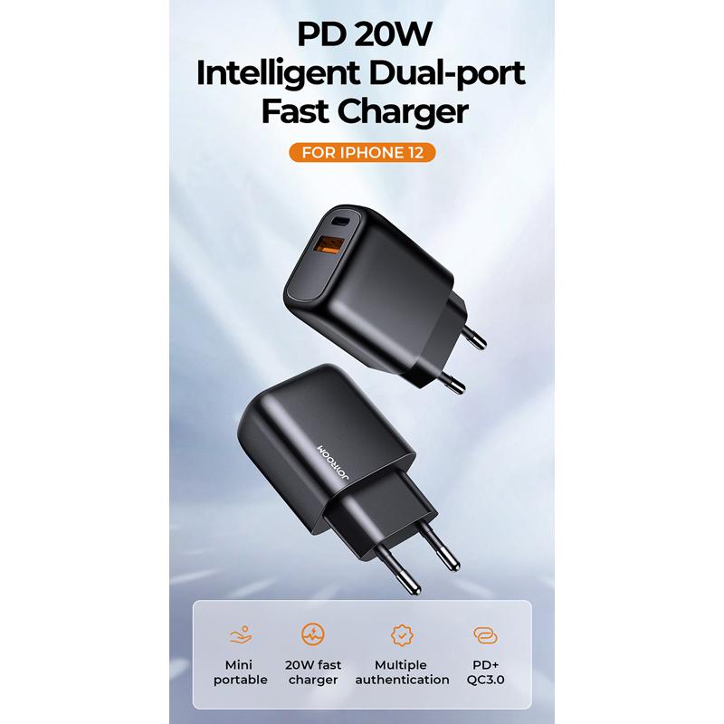 JOYROOM φορτιστής τοίχου L-QP204, USB + Type-C, 3A, μαύρος | eLabstore.gr JOYROOM φορτιστής τοίχου L-QP204, USB + Type-C, 3A, μαύρος | Αξεσουάρ κινητών | elabstore.gr