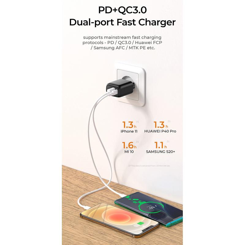 JOYROOM φορτιστής τοίχου L-QP204, USB + Type-C, 3A, μαύρος | eLabstore.gr JOYROOM φορτιστής τοίχου L-QP204, USB + Type-C, 3A, μαύρος | Αξεσουάρ κινητών | elabstore.gr