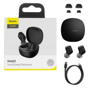 BASEUS earphones ENCOK WM01, true wireless, με θήκη φόρτισης, μαύρα | Αξεσουάρ κινητών | elabstore.gr