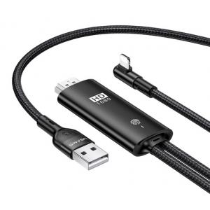 USAMS καλώδιο Lightning σε HDMI U53, με USB τροφοδοσία, 2m, μαύρο | Αξεσουάρ κινητών | elabstore.gr