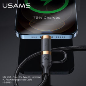 USAMS καλώδιο USB Type-C + Lightning US-SJ483, PD 3A 60W, 1.2m, μαύρο | Αξεσουάρ κινητών | elabstore.gr