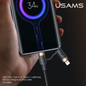 USAMS καλώδιο USB Type-C + Lightning US-SJ483, PD 3A 60W, 1.2m, μαύρο | Αξεσουάρ κινητών | elabstore.gr