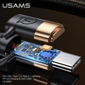 USAMS καλώδιο USB Type-C + Lightning US-SJ483, PD 3A 60W, 1.2m, μαύρο | Αξεσουάρ κινητών | elabstore.gr