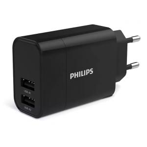 PHILIPS φορτιστής τοίχου DLP2620-12, 2x USB, 17W, μαύρος | Αξεσουάρ κινητών | elabstore.gr