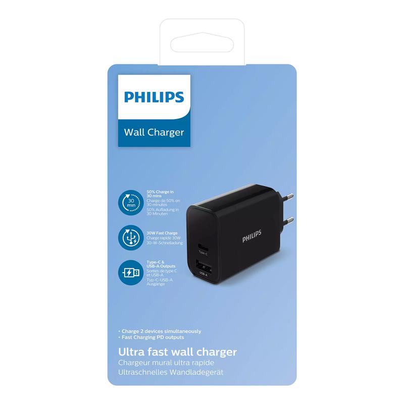 PHILIPS φορτιστής τοίχου DLP2621-12, USB & Type-C, 30W, μαύρος | eLabstore.gr PHILIPS φορτιστής τοίχου DLP2621-12, USB & Type-C, 30W, μαύρος | Αξεσουάρ κινητών | elabstore.gr
