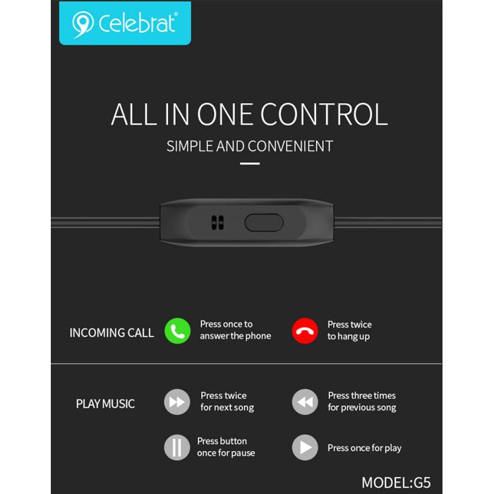 CELEBRAT earphones με μικρόφωνο G5, 3.5mm, 1.2m, μαύρα | eLabstore.gr CELEBRAT earphones με μικρόφωνο G5, 3.5mm, 1.2m, μαύρα | Αξεσουάρ κινητών | elabstore.gr