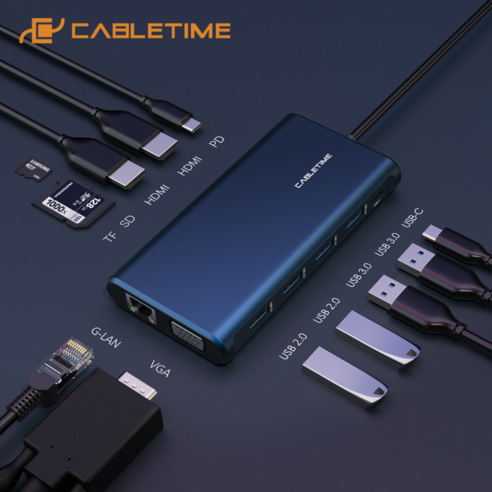 CABLETIME USB Type-C hub 12 σε 1 C160, 1000Mbps, 4K, 100W, μπλε | eLabstore.gr CABLETIME USB Type-C hub 12 σε 1 C160, 1000Mbps, 4K, 100W, μπλε | Συνοδευτικά PC | elabstore.gr