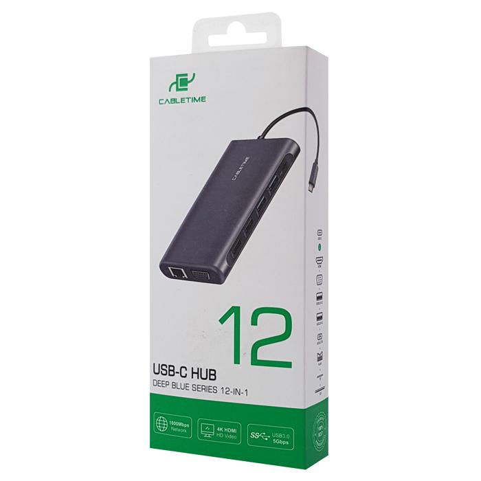 CABLETIME USB Type-C hub 12 σε 1 C160, 1000Mbps, 4K, 100W, μπλε | eLabstore.gr CABLETIME USB Type-C hub 12 σε 1 C160, 1000Mbps, 4K, 100W, μπλε | Συνοδευτικά PC | elabstore.gr