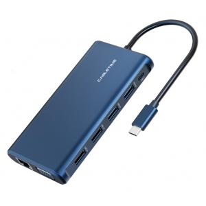 CABLETIME USB Type-C hub 12 σε 1 C160, 1000Mbps, 4K, 100W, μπλε | Συνοδευτικά PC | elabstore.gr