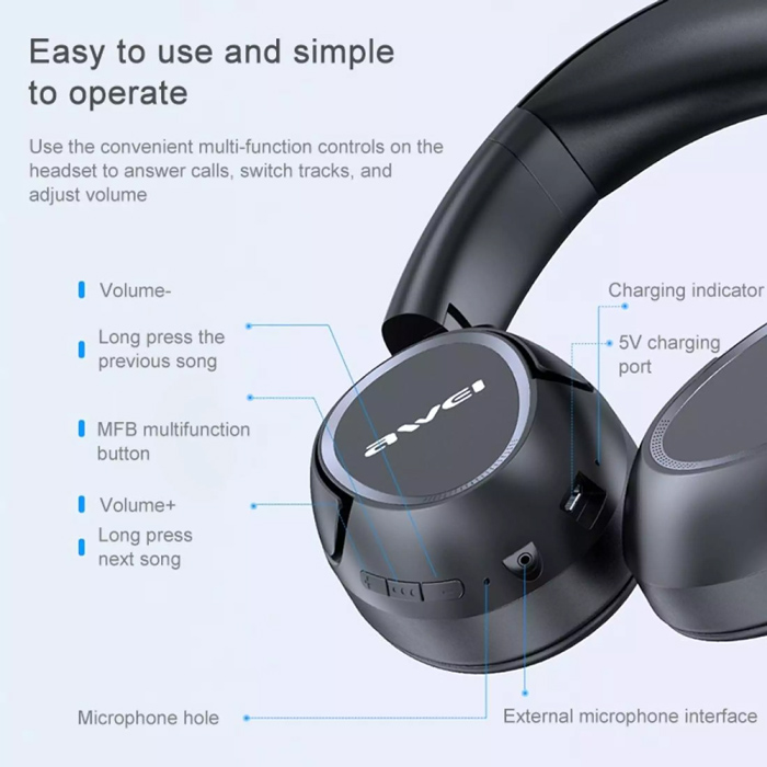 AWEI headphones A770BL, wireless & wired, BT 5.0, μαύρα | eLabstore.gr AWEI headphones A770BL, wireless & wired, BT 5.0, μαύρα | Αξεσουάρ κινητών | elabstore.gr