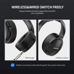 AWEI headphones A780BL, wireless & wired, BT 5.0, μαύρα | Αξεσουάρ κινητών | elabstore.gr
