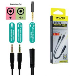 AWEI καλώδιο 3.5mm θηλυκό σε 2x 3.5mm αρσενικό AUX-002, 0.20m, μαύρο | Αξεσουάρ κινητών | elabstore.gr
