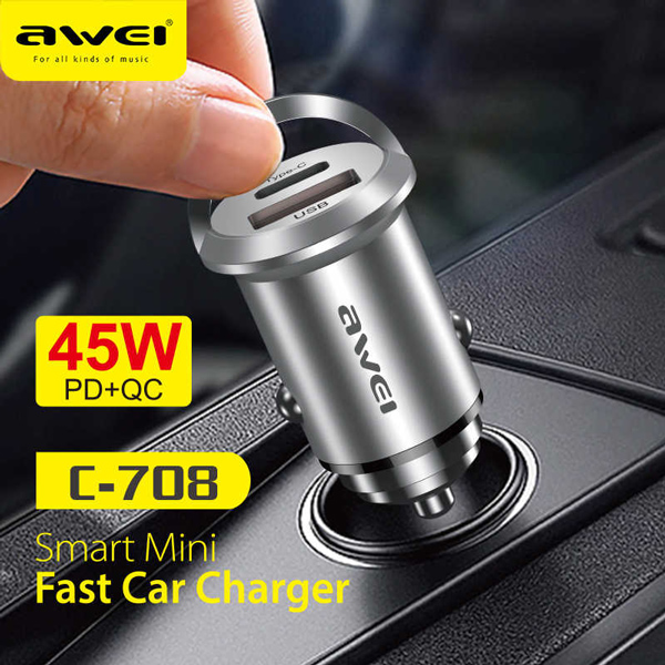 AWEI φορτιστής αυτοκινήτου C-708, USB + Type-C, 45W, μαύρος | eLabstore.gr AWEI φορτιστής αυτοκινήτου C-708, USB + Type-C, 45W, μαύρος | Αξεσουάρ κινητών | elabstore.gr
