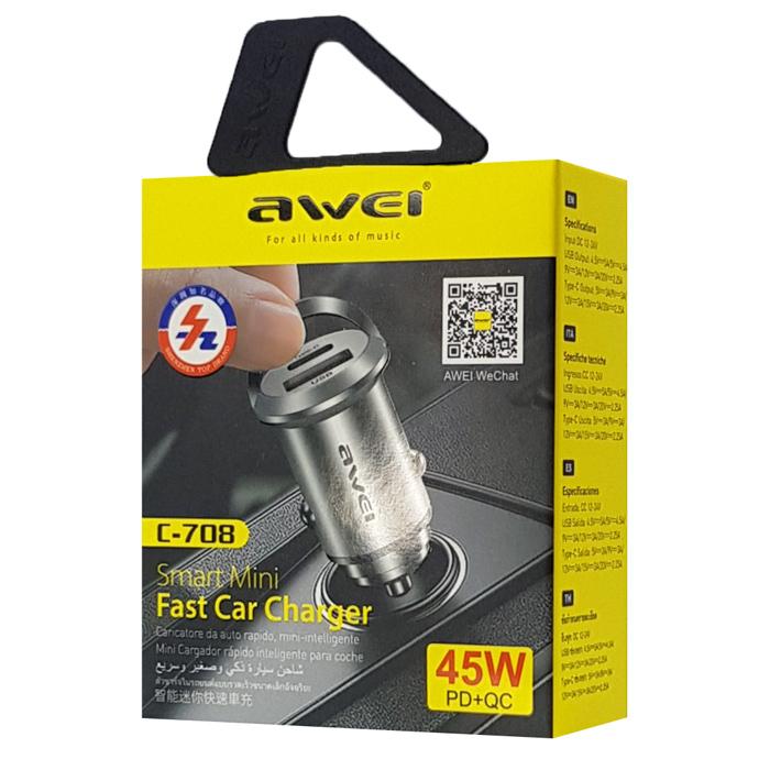 AWEI φορτιστής αυτοκινήτου C-708, USB + Type-C, 45W, μαύρος | eLabstore.gr AWEI φορτιστής αυτοκινήτου C-708, USB + Type-C, 45W, μαύρος | Αξεσουάρ κινητών | elabstore.gr