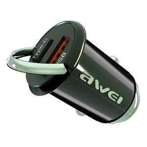 AWEI φορτιστής αυτοκινήτου C-708, USB + Type-C, 45W, μαύρος | Αξεσουάρ κινητών | elabstore.gr