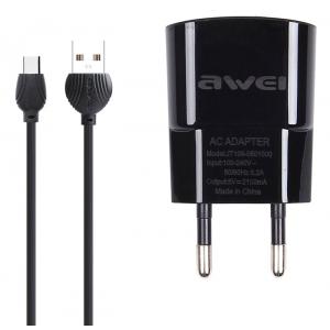 AWEI φορτιστής τοίχου με καλώδιο C-831, USB, 2.1A, μαύρος | Αξεσουάρ κινητών | elabstore.gr