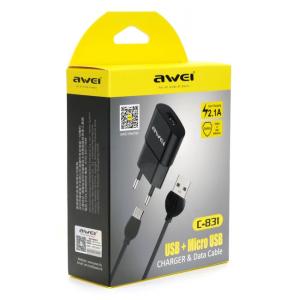 AWEI φορτιστής τοίχου με καλώδιο C-831, USB, 2.1A, λευκός | Αξεσουάρ κινητών | elabstore.gr