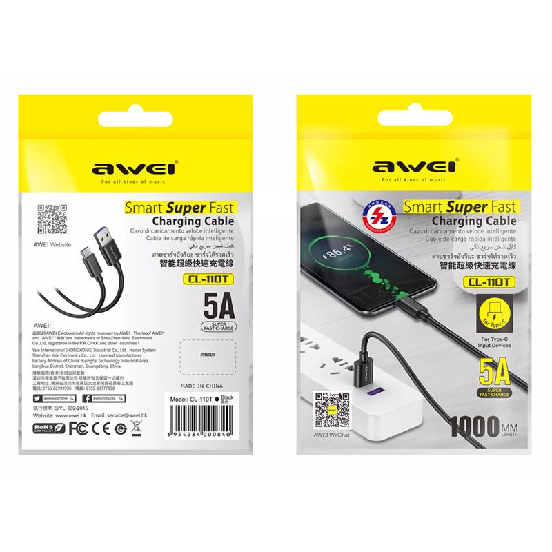 AWEI καλώδιο USB σε Type-C CL-110T, 5A, 1m, μαύρο | eLabstore.gr AWEI καλώδιο USB σε Type-C CL-110T, 5A, 1m, μαύρο | Αξεσουάρ κινητών | elabstore.gr
