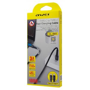 AWEI καλώδιο USB Type-C CL-111T, PD 60W, 3A, 1m, μαύρο | Αξεσουάρ κινητών | elabstore.gr