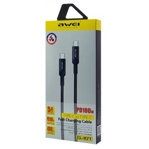 AWEI καλώδιο USB Type-C CL-117T, PD 100W, 5A, 1m, μαύρο | Αξεσουάρ κινητών | elabstore.gr