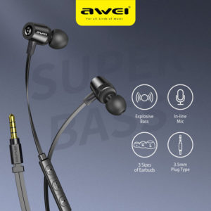 AWEI earphones με μικρόφωνο L1, 3.5mm, 1.2m, μαύρα | Αξεσουάρ κινητών | elabstore.gr