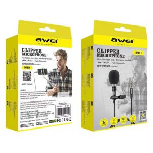 AWEI καλώδιο 3.5mm με ενσωματωμένο clip-on μικρόφωνο AW-MK1, 3m, μαύρο | Αξεσουάρ κινητών | elabstore.gr