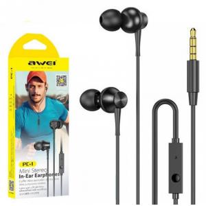 AWEI earphones με μικρόφωνο PC-1, 3.5mm, 1.2m, μαύρα | Αξεσουάρ κινητών | elabstore.gr