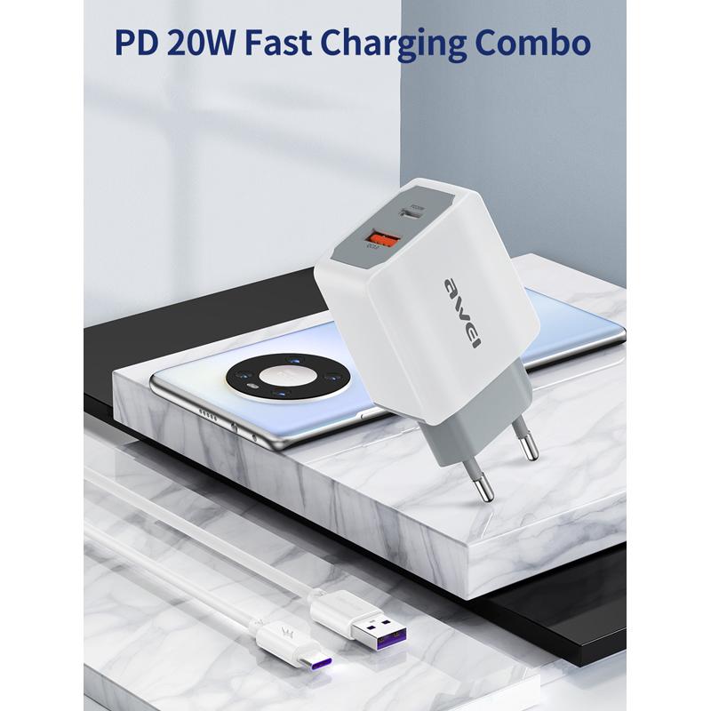 AWEI φορτιστής τοίχου με καλώδιο PD4, USB & Type-C, 20W, λευκός | eLabstore.gr AWEI φορτιστής τοίχου με καλώδιο PD4, USB & Type-C, 20W, λευκός | Αξεσουάρ κινητών | elabstore.gr
