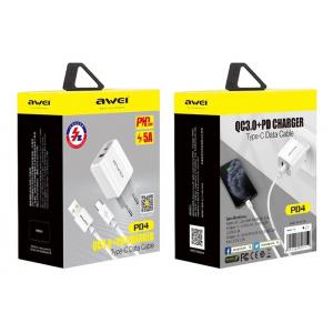 AWEI φορτιστής τοίχου με καλώδιο PD4, USB & Type-C, 20W, λευκός | eLabstore.gr AWEI φορτιστής τοίχου με καλώδιο PD4, USB & Type-C, 20W, λευκός | Αξεσουάρ κινητών | elabstore.gr