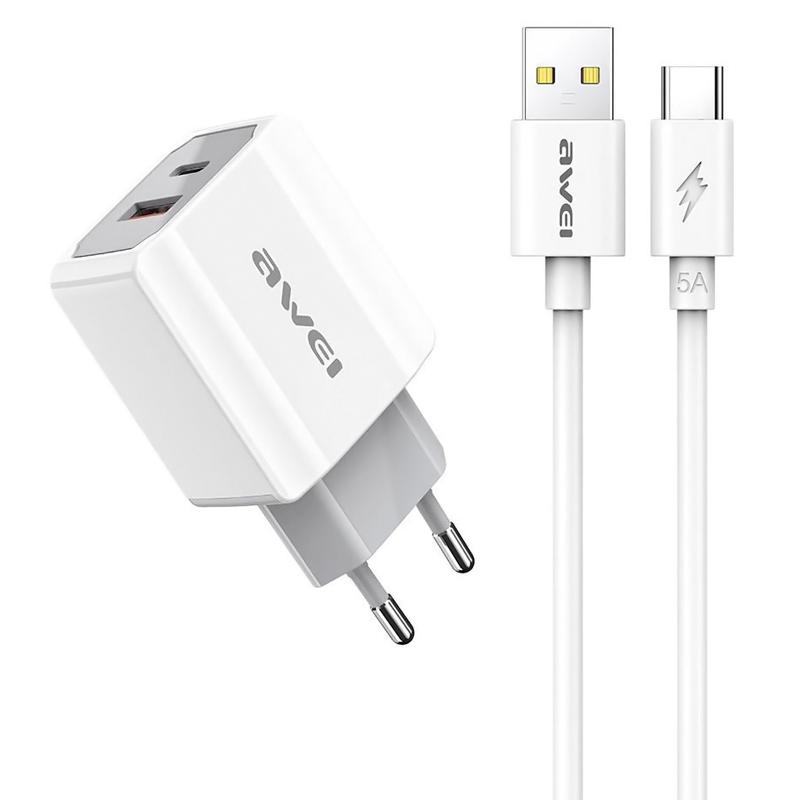 AWEI φορτιστής τοίχου με καλώδιο PD4, USB & Type-C, 20W, λευκός | eLabstore.gr AWEI φορτιστής τοίχου με καλώδιο PD4, USB & Type-C, 20W, λευκός | Αξεσουάρ κινητών | elabstore.gr