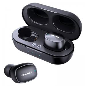AWEI earphones με θήκη φόρτισης T13, True Wireless, μαύρα | Αξεσουάρ κινητών | elabstore.gr