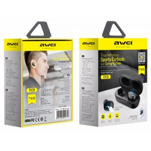 AWEI earphones με θήκη φόρτισης T13, True Wireless, μαύρα | Αξεσουάρ κινητών | elabstore.gr