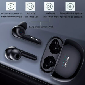 AWEI earphones με θήκη φόρτισης T15, True Wireless, μαύρα | Αξεσουάρ κινητών | elabstore.gr